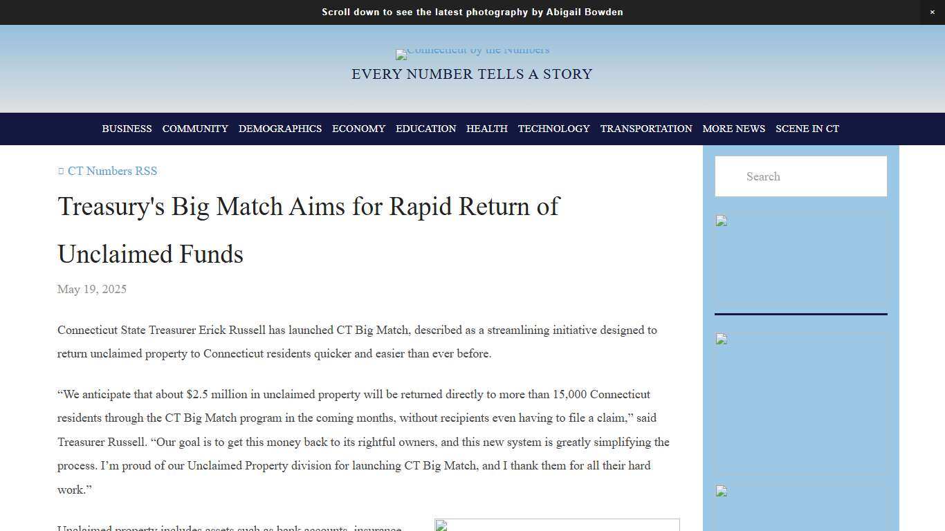 Treasury's Big Match Aims for Rapid Return of Unclaimed Funds — Connecticut by the Numbers
